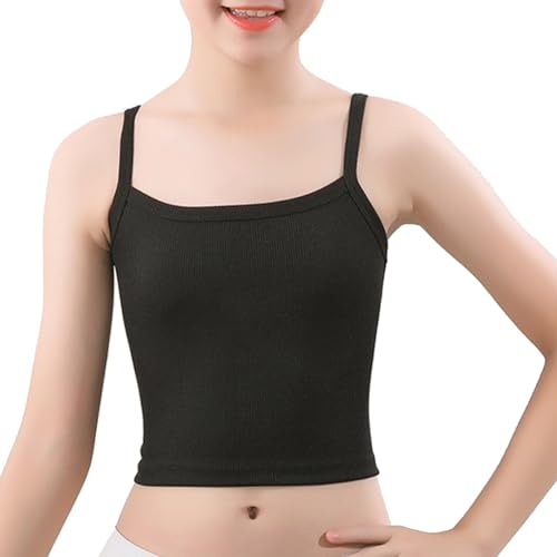 TTAO Mädchen Baumwolle Unterhemden Spaghettiträger Bauchfrei Oberteile Crop Top Tanktops Shirt Yoga Training Ballett Bralette Gymnastik Workout Schwarz B 152-164 von TTAO