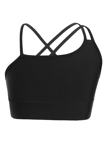 TTAO Mädchen Crop Top Sportshirts Bustier BH T-Shirt Bauchfrei Oberteil Kinder Sport Yoga Shirts Unterhemd Sportswear Schwarz B 110-116 von TTAO