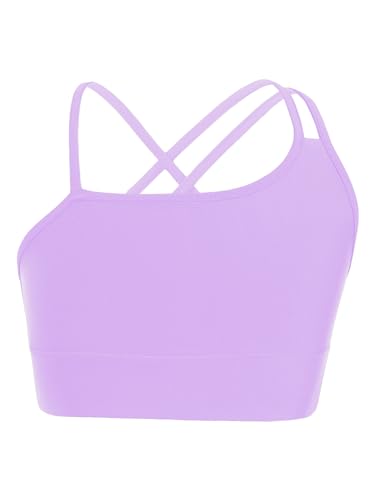 TTAO Mädchen Crop Top Sportshirts Bustier BH T-Shirt Bauchfrei Oberteil Kinder Sport Yoga Shirts Unterhemd Sportswear Violett B 110-116 von TTAO