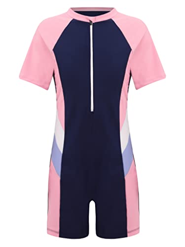 TTAO Mädchen Einteiliger Badeanzug Kinder Schwimmanzug Badehose Badebekleidung UV-Schutz 50+ Badeset Rash Guards Bademode Blau 146-152 von TTAO