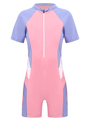 TTAO Mädchen Einteiliger Badeanzug Kinder Schwimmanzug Badehose Badebekleidung UV-Schutz 50+ Badeset Rash Guards Bademode Rosa 146-152 von TTAO