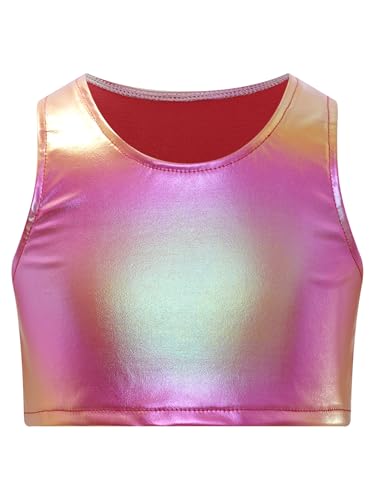 TTAO Mädchen Metallic ärmellos Ctop Top Glänzende Tanz Oberteiler Kinder Rundhals Gymnastik Gym Shirts Jazz Hip Hop Wettbewerb Weste Gr. 2-14 Jahre Rot 2-6 Jahre von TTAO