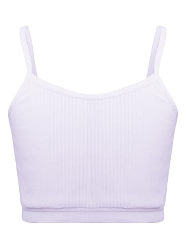 TTAO Mädchen Baumwolle Unterhemden Spaghettiträger Bauchfrei Oberteile Crop Top Tanktops Shirt Yoga Training Ballett Bralette Gymnastik Workout Helles Lila 128-140 von TTAO