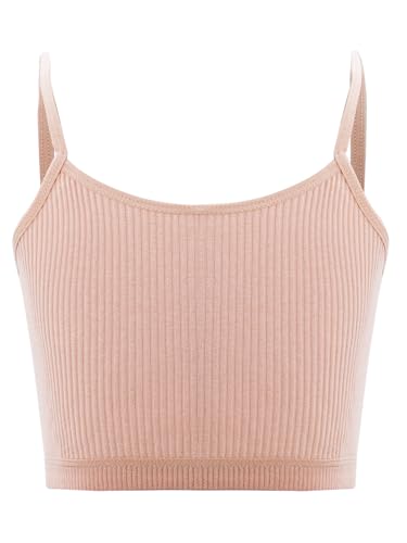 TTAO Mädchen Baumwolle Unterhemden Spaghettiträger Bauchfrei Oberteile Crop Top Tanktops Shirt Yoga Training Ballett Bralette Gymnastik Workout Orange 140-152 von TTAO