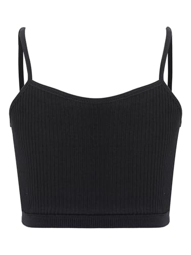 TTAO Mädchen Baumwolle Unterhemden Spaghettiträger Bauchfrei Oberteile Crop Top Tanktops Shirt Yoga Training Ballett Bralette Gymnastik Workout Schwarz 128-140 von TTAO