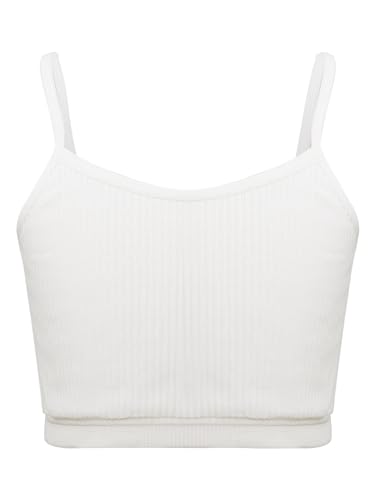 TTAO Mädchen Baumwolle Unterhemden Spaghettiträger Bauchfrei Oberteile Crop Top Tanktops Shirt Yoga Training Ballett Bralette Gymnastik Workout Weiß 128-140 von TTAO