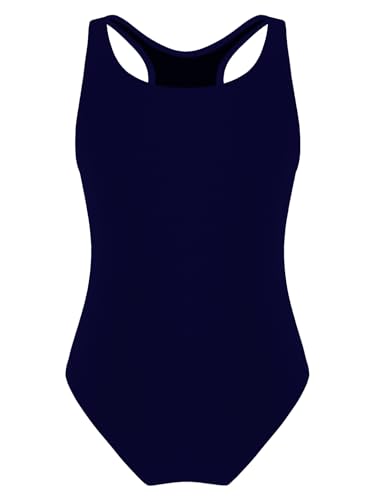 TTAO Mädchen Sport Badeanzug Ringerrücken Schwimmanzug UV Schutz Einteilige Bademode Sommer Strand Badebekleidung Navy Blau 170-176 von TTAO