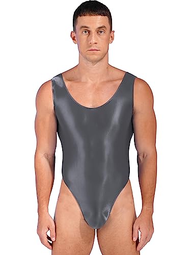 TTAO Slim Sexy Herren Körperformung Ärmellos Unterhemd Overall Männer String Body Bodysuit Unterwäsche Einteiler Kompression Sport Trikot Leotard Dunkelgrau XL von TTAO