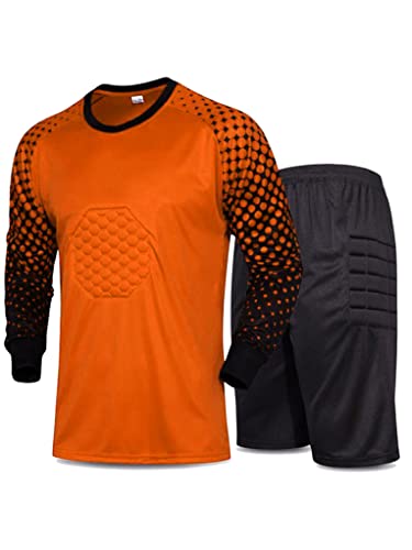 TTAO Torwart Trikots Für Herren Jungen Gepolstert Stretch Unterziehhose Fußball Trainingsanzug Kinder Langarm Unterziehshirt Torwart Hose Mit Schutz Sportswear Orange 3XL von TTAO