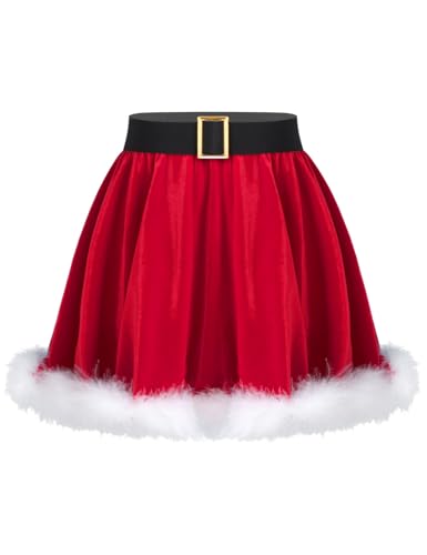 TTAO Weihnachten Kostüm Mädchen Faltenrock Miss Santa Claus Cosplay Kleidung Mini Plisseenrock Party Tanz Tutu Rock Party Neujahr Kleidung gr. 98-176 Rot 170-176 von TTAO