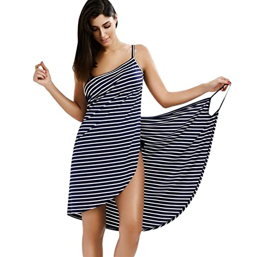 TTCI-RR Damen Handtuch Wrap Frauen Streifen Badetuch Wearable Beach Handtuch Strand Schürze Wickel Rock Wasseraufnahme Schnell Trocknen Sexy Sling Kleid Wickelkleid Bademantel von TTCI-RR