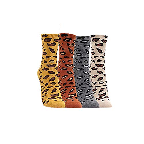 TTD 4 Paar Damen Wintersocken Leopard Print Weiche warme lässige Strick Crew Cotton Socken von TTD