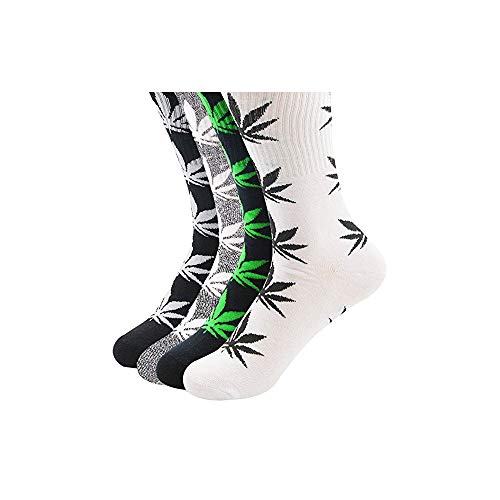 TTD 4 Packs Unisex Weed Leaf bedruckte Baumwollsocken Ahornblatt bedruckte Socken Athletic Sports Marihuana Hohe Crew Socken, Set 1, Einheitsgröße von TTD