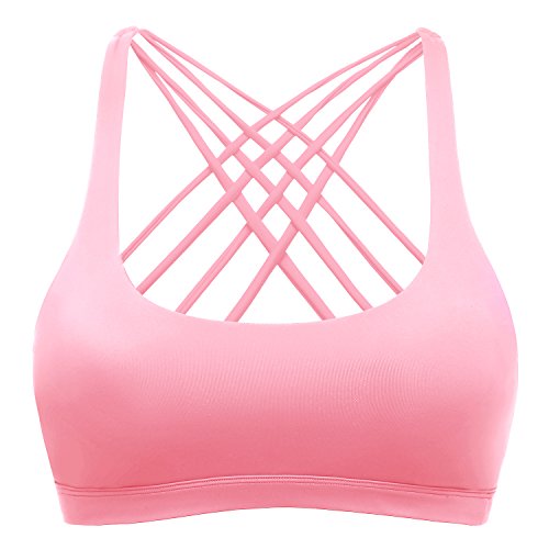 Sport BH Yoga BH Fitness BH Bustier Stretch Sports Bra Starker Leichter Halt Mit X-Rücken Für Running BH Geschmeidig Und Luftig Für Damen Rosa S von TTDW