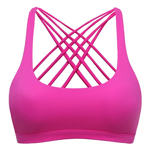 Sport BH Yoga BH Fitness BH Bustier Stretch Sports Bra Starker Leichter Halt Mit X-Rücken Für Running BH Geschmeidig Und Luftig Für Damen Rose Rosa L von TTDW