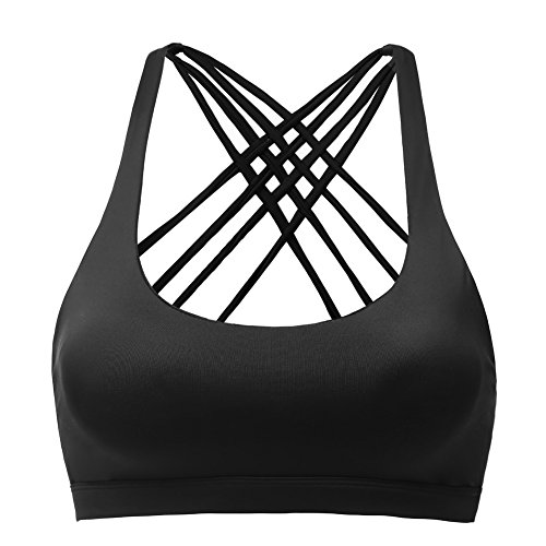 Sport BH Yoga BH Fitness BH Bustier Stretch Sports Bra Starker Leichter Halt Mit X-Rücken Für Running BH Geschmeidig Und Luftig Für Damen Schwarz L von TTDW