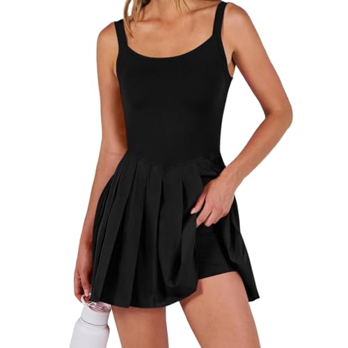 Ärmellose Tenniskleider Für Damen Golfbekleidung Damen Kleid Sportlich Damen Rock Mit Taschen Kleid Mit Integrierter Hose Kleider Ärmellos Sommerkleid Damen Leicht Tennis Outfit Damen Schwarz M von TTFDJG