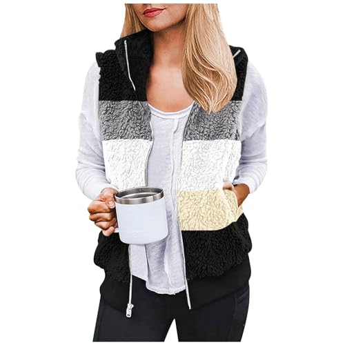 Ärmellose Weste Damen Herbstjacke Damen Lang Fleece Mantel Damen Mantel Plüschjacke Weste Beige Damen Mantel Damen Herbst Elegant Westen Damen Herbst Lang SteppWesten Damen Herbst Lang Schwarz M von TTFDJG