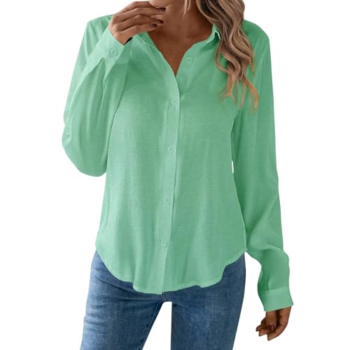 Beige Bluse Damen Langarmshirt V Ausschnitt Blusenhemd Damen Oberteil Elegant Damen Blusenshirt Damen Langarm Hemd Damen Weiss Shirt Mit Knopfleiste Damen Button Down Top Grün XL von TTFDJG