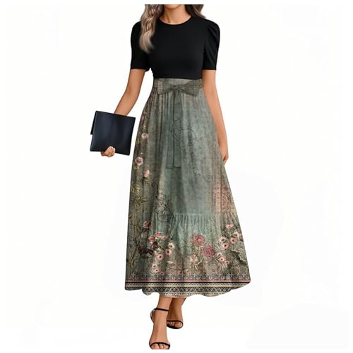 Blumenkleid Damen Sommer Kurzarm Sommerkleid Damen Lang Damenkleider Elegant Festliche Kleider A Linie Vintage Sommerkleider Leicht und Luftig Freizeitkleid Hochzeitsgast Kleid mit Schnürung Blumenkleid Damen Sommer Kurzarm Sommerkleid Damen Lang Damenkleider Elegant Festliche Kleider A Linie Vintage Sommerkleider Leicht und Luftig Freizeitkleid Hochzeitsgast Kleid mit Schnürung von TTFDJG