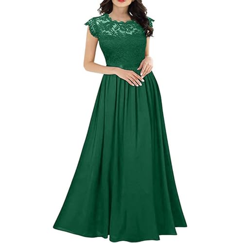 Cocktailkleid Damen Lang Kleid Festlich Damen Hochzeitsgast Brautmutterkleider für Hochzeit Damenkleider Elegant Spitzenkleid A Linie Chiffonkleid Maxi Abendkleid Frauen Ballkleider von TTFDJG