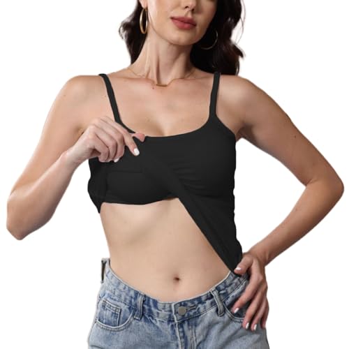 Damen Tank Top Mit Integriertem BH Schwarzes Spaghetti Top Damen Unterhemd Weiß Damen Träger Top BH Hemd Damen Mit Cups Sport Tank Top Damen Bustier Damen Gepolstert Damen Sporttop Schwarz 6XL von TTFDJG