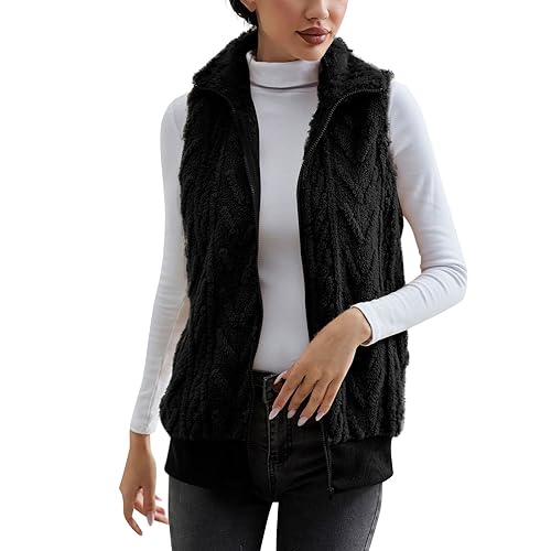 Fleece Weste Für Damen Westen Damen Steppweste Lang Long Weste Damen Steppweste Lang Damen Ärmellos Strickweste Damen Ärmellos Westen Damen Herbst Weste Damen Kurz Westen Damen Herbst Schwarz XXL von TTFDJG