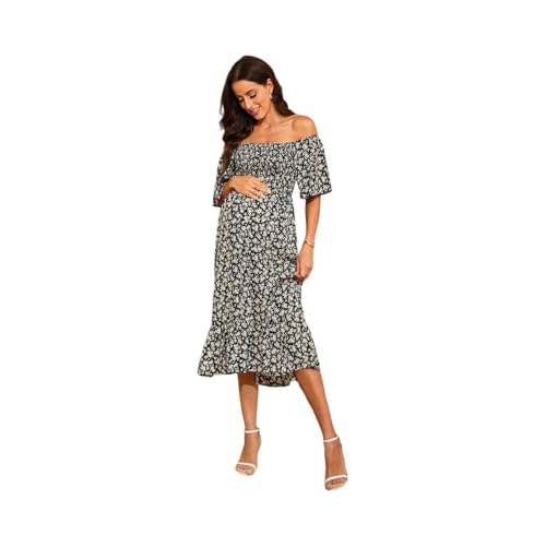 Kleider für Schwangere Boho Kleid Damen Hochzeitsgast Umstandskleid Festlich Lang Damenkleider Elegant Midikleid Blumen Sommerkleider Knielang Kurzarm Blumenkleid A Linie Schwangerschaftskleid von TTFDJG