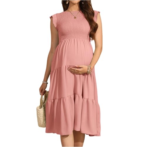 Kleider für Schwangere Stillkleid Festlich Umstandskleid Sommer Midikleid A Linie Damenkleider Elegant Gesmoktes Kleid Knielang Sommerkleider Damen Leicht und Luftig Schwangerschaftskleid von TTFDJG