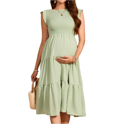 Kleider für Schwangere Stillkleid Festlich Umstandskleid Sommer Midikleid A Linie Damenkleider Elegant Gesmoktes Kleid Knielang Sommerkleider Damen Leicht und Luftig Schwangerschaftskleid von TTFDJG