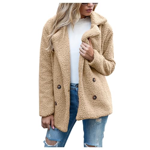 Plüschmantel Damen Mantel Winter Wickeljacke Damen Mantel Mit Kapuze Damen Camouflage Jacke Damen Teddy Mantel Damen Mantel Flanell Winterjacken Für Damen Kurz Wollmantel Mit Kapuze Damen L Khaki von TTFDJG