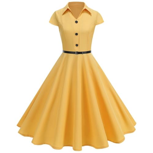 Punkte Kleid Damen A Linie Faltenkleid Kurzarm Mittelalter Kleid 50er Jahre Midikleid Elegant Sommerkleid Retro Cocktailkleid Hochzeitsgast Partykleid Vintage Abendkleid Blusenkleid Festlich von TTFDJG
