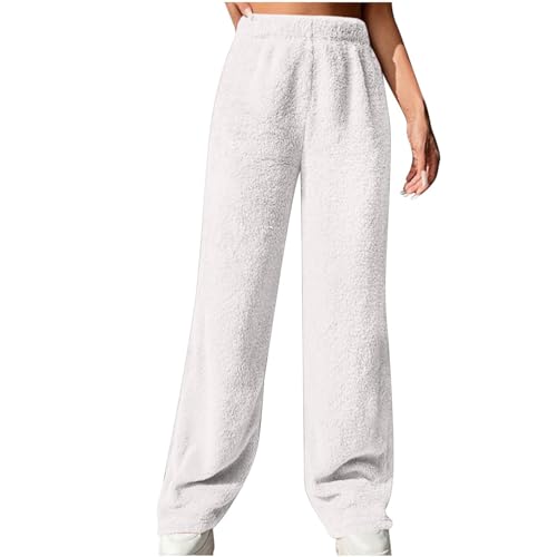 Schlafhose Damen Winterhose Damen Gefüttert Thermo Sporthose Damen Weihnachts Pyjamahose Verdickte Lässige Warme Fleece-Jogginghose Schlafhose Damen Lang Mit Bündchen Gym Hose Weiß XL von TTFDJG