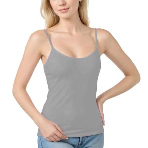 Shaping Unterwäsche Damen Top Mit Integriertem Bustier Weste Mit Spaghettiträgern Damen Träger Top BH Hemd Mit Cups Ohne Bügel Tank Top Mit BH Sport Oberteile Damen Mit BH Tops Y2K Grau L von TTFDJG