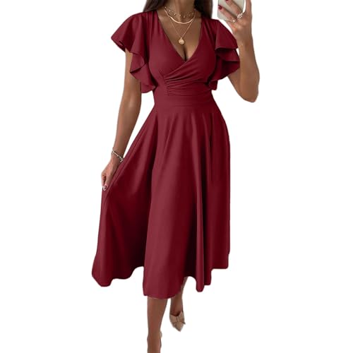 Sommerkleid Damen Elegant Festlich Lang A Linien Kleid Damen Sommer Rüschenkleid Tailliertes Kleid V Ausschnitt Cocktailkleid Hochzeitsgast Maxikleid Rüschen Freizeit Dresses for Women Sommerkleid Damen Elegant Festlich Lang A Linien Kleid Damen Sommer Rüschenkleid Tailliertes Kleid V Ausschnitt Cocktailkleid Hochzeitsgast Maxikleid Rüschen Freizeit Dresses for Women von TTFDJG