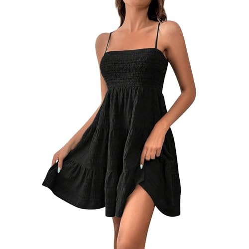 Sommerkleid Damen Kurz Tailliert Spaghettiträger-Kleid Strand Musselin Kleid Sommer Leinenkleid Freizeit Minikleid A Linien Trägerkleid Schulterfreies Plisseekleid Luftig Schwingend Sommerkleid Damen Kurz Tailliert Spaghettiträger-Kleid Strand Musselin Kleid Sommer Leinenkleid Freizeit Minikleid A Linien Trägerkleid Schulterfreies Plisseekleid Luftig Schwingend von TTFDJG