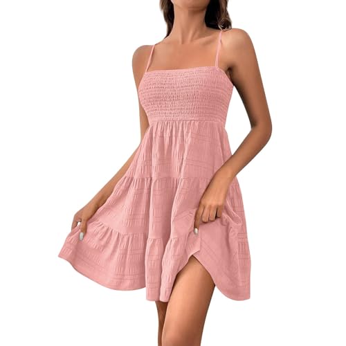Sommerkleid Damen Kurz Tailliert Spaghettiträger-Kleid Strand Musselin Kleid Sommer Leinenkleid Freizeit Minikleid A Linien Trägerkleid Schulterfreies Plisseekleid Luftig Schwingend Sommerkleid Damen Kurz Tailliert Spaghettiträger-Kleid Strand Musselin Kleid Sommer Leinenkleid Freizeit Minikleid A Linien Trägerkleid Schulterfreies Plisseekleid Luftig Schwingend von TTFDJG