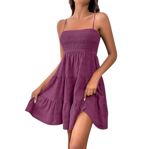 Sommerkleid Damen Kurz Viskose Kleid Damen Corset Kleid Freizeit Trägerkleid A Linie Rüschenkleid Hohe Taille Minikleid Sommer Partykleid Sexy Damenkleider Festlich Sundresses for Women von TTFDJG