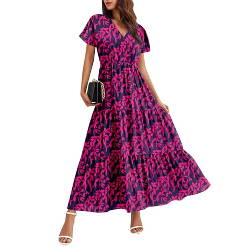 Sommerkleid Damen Leicht und Luftig Festliche Kleider für Damen Boho Kleid Hochzeitsgast Luftige Italienische Sommerkleider Lang Damenkleider Sommer Maxikleider Freizeit Blumenkleid A Linie von TTFDJG