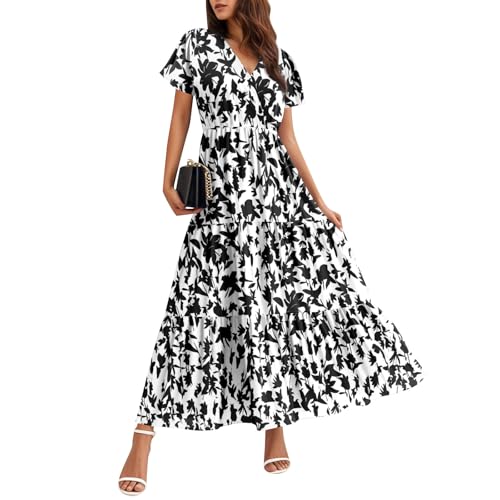 Sommerkleid Damen Leicht und Luftig Festliche Kleider für Damen Boho Kleid Hochzeitsgast Luftige Italienische Sommerkleider Lang Damenkleider Sommer Maxikleider Freizeit Blumenkleid A Linie von TTFDJG