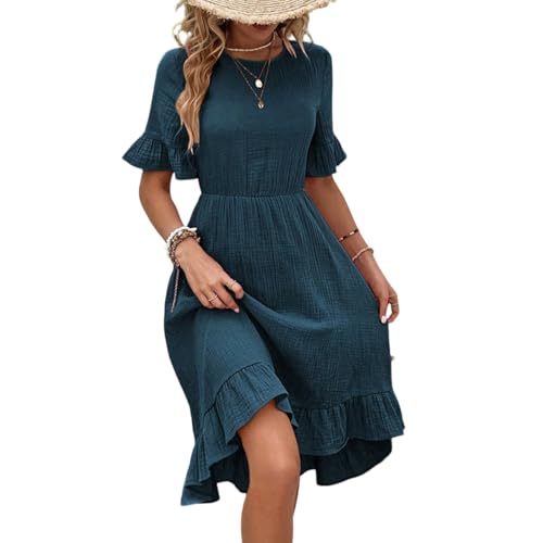 Sommerkleid Damen Midi Musselin Kleid Damen Kurzarm Tailliertes Kleid A Linie Strandkleider Lang Damenkleider Elegant Rüschenkleid Sommer Plisseekleid Knielang Freizeitkleid Dresses for Women Sommerkleid Damen Midi Musselin Kleid Damen Kurzarm Tailliertes Kleid A Linie Strandkleider Lang Damenkleider Elegant Rüschenkleid Sommer Plisseekleid Knielang Freizeitkleid Dresses for Women von TTFDJG