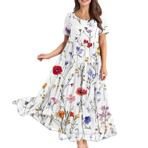 Sommerkleider Damen Leicht und Luftig Maxikleider Damen Sommer Boho Kleid Lang Damenkleider Elegant Kleider A Linie Strandkleid Locker Faltenkleid Frauen Weit Freizeitkleid Schwingend von TTFDJG