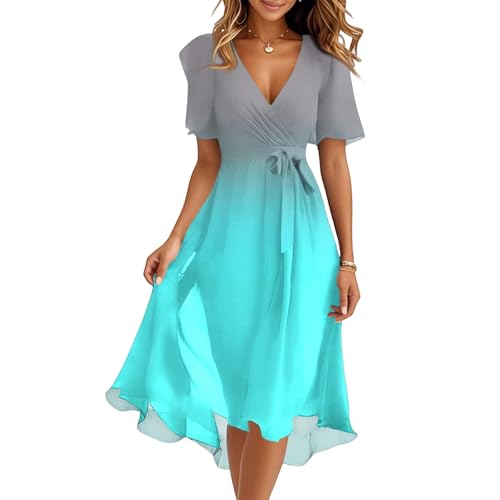 Sommerkleider Damen Leicht und Luftig Wickelkleid Damen Lang A Linien Kleid V Ausschnitt Midikleid Elegant Damenkleider Festlich Freizeitkleid Kurzarm Farbverlauf Kleid mit Gürtel Sundress Sommerkleider Damen Leicht und Luftig Wickelkleid Damen Lang A Linien Kleid V Ausschnitt Midikleid Elegant Damenkleider Festlich Freizeitkleid Kurzarm Farbverlauf Kleid mit Gürtel Sundress von TTFDJG