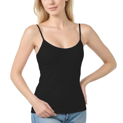 Spaghetti Top Damen Baumwolle Weste Mit Integriertem BH Funktionsunterhemd Damen Trägershirt Damen Locker BH Hemd Damen Mit Cups Sommer Tank Top Damen Bustier Top Sommer Tops Damen Schwarz XXL von TTFDJG