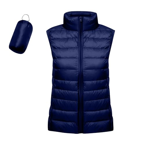 Steppweste Damen Mit Kapuze Große Größen Damen Übergangsjacke Kapuzenweste Damen Ärmellos Frühlingsjacke Damen Elegant Dünne Steppweste Laufweste Damen Leicht Herbst Jacke Damen Blau 3XL von TTFDJG