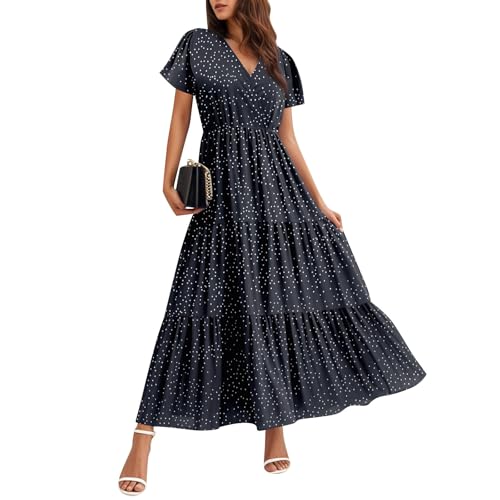 TTFDJG Boho Kleid Damen Hochzeit Italienische Kleider Damen Sommerkleid Lang Maxikleid Hochzeitsgast Damenkleider Elegant Abendkleider Kurzarm Frauen Freizeitkleid Tailliert Chiffonkleid Sundress von TTFDJG