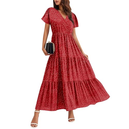 TTFDJG Boho Kleid Damen Hochzeit Italienische Kleider Damen Sommerkleid Lang Maxikleid Hochzeitsgast Damenkleider Elegant Abendkleider Kurzarm Frauen Freizeitkleid Tailliert Chiffonkleid Sundress von TTFDJG