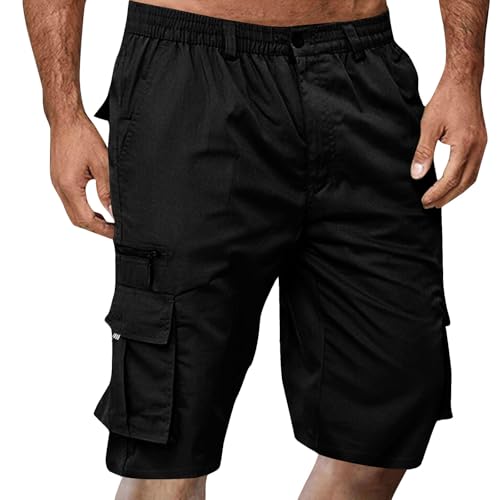 TTFDJG Cargohose Herren Kurz 3/4 Bermuda Shorts Baumwolle Arbeitshosen Männer Kurz Cargoshorts Sommer Outdoorhose Trekking Chino Shorts Regular Fit Wandershorts Knielang Herrenshorts Cargo Pants Men von TTFDJG