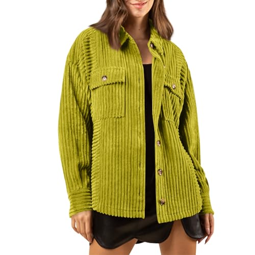 TTFDJG Cordhemd Damen Oversize Hemdjacke Damen Warm Jacke Damen Herbst Große Größen Damen Cord Blazer Jacke Übergangsjacke Damen Jacke Damen Fleece Damen Winterjacke Warm Fleecejacke Grün M von TTFDJG