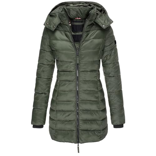 TTFDJG Damen Daunenmantel Winterjacke Damen Braun Steppmantel Damen Lang Daunenjacke Damen Lang Winter Parka Jacke Damen Parka Gefüttert Jacke Übergang Damen Fleecejacke Damen Warm Armeegrün XL von TTFDJG